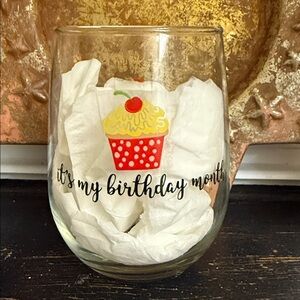 Birthday Month Wine Glass with Cupcake Design